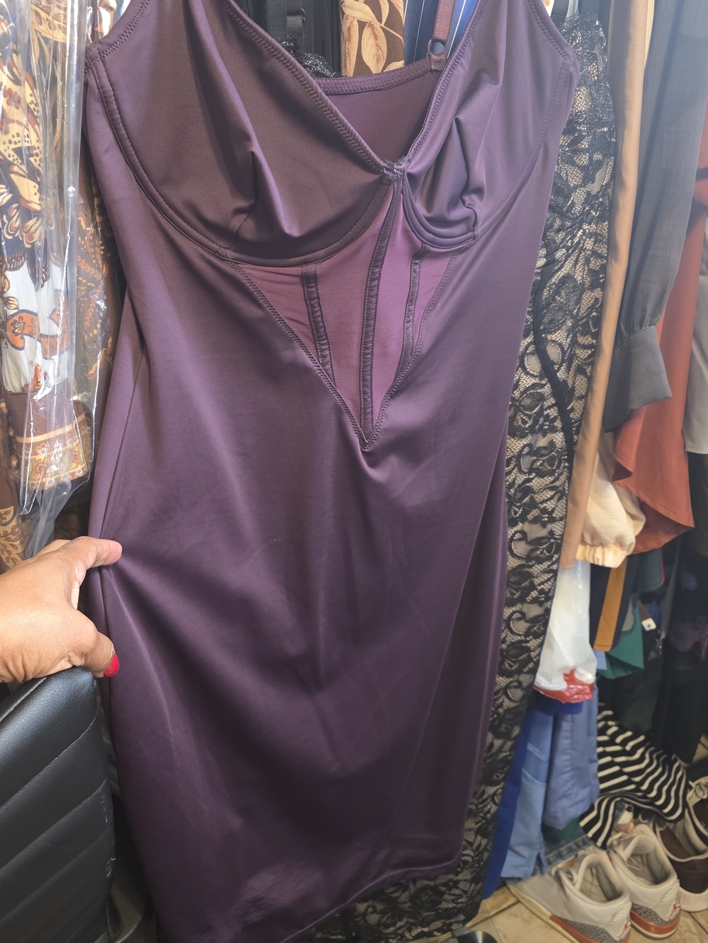 Elegant Plum Slip Dress with Supportive Bust